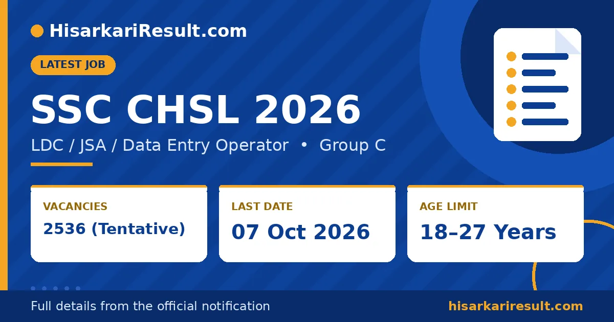 SSC CHSL 2026 notification banner: about 2536 tentative vacancies, last date 07 October 2026
