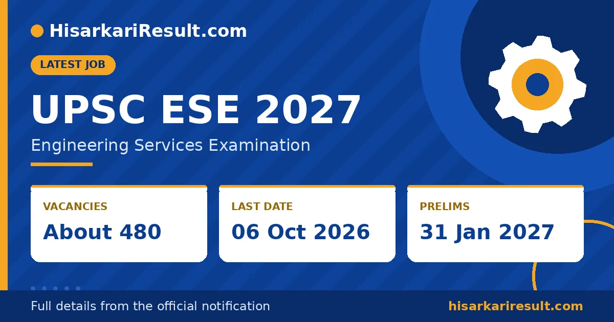 UPSC ESE 2027 notification banner: about 480 vacancies, last date 06 October 2026